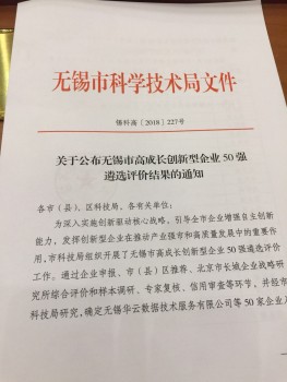 央视国际网络无锡有限公司获评“无锡市 高成长创新型企业50强”