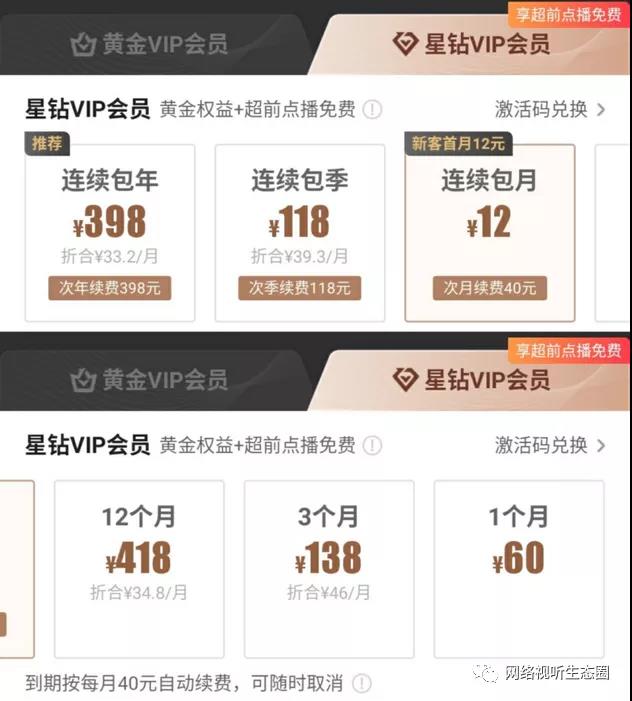 视频会员体系不再“大一统”?爱奇艺推出星钻VIP会员