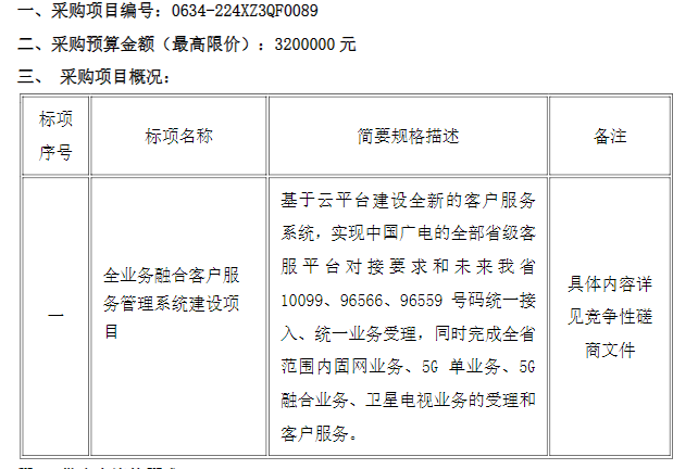 采购预算1170万元、涉及5G业务及客服系统，中国广电新疆公司启动两大项目招标